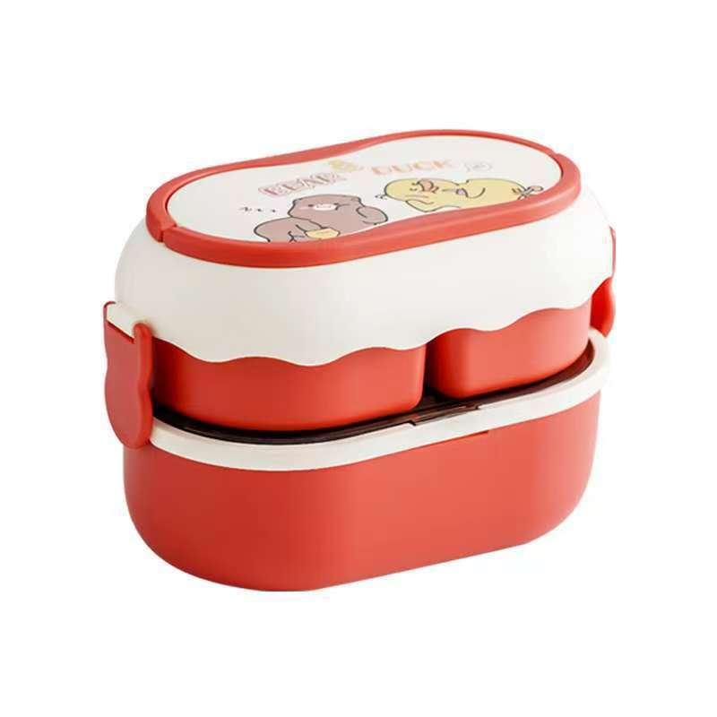 Large-capacity cute children's lunch box, double-layer handle lunch box, microwave-heated insulated lunch box, tableware Item Picture