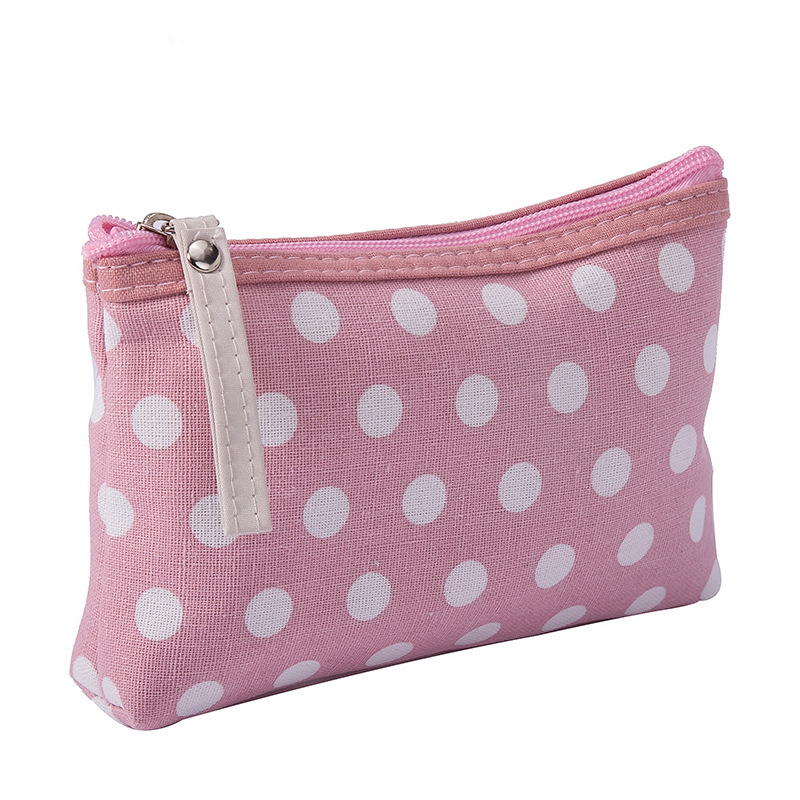 Classic polka dot fabric zipper bag, card case, key case, mobile phone case, toiletries case and makeup storage case Item Picture