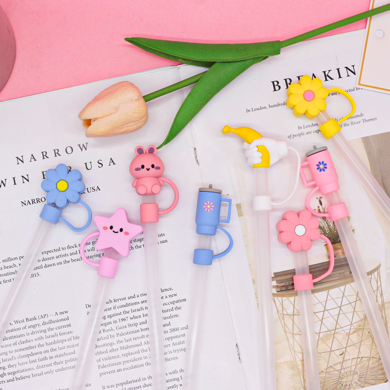 Wholesale of new silicone soft rubber large-diameter 10mm straw cap cartoon doll dust plug PVC straw protective cover details Picture