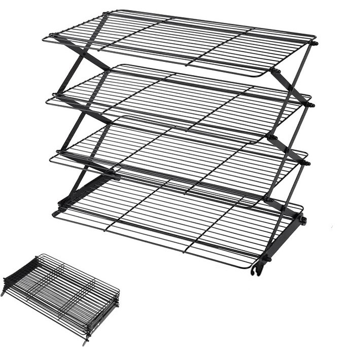 Cross-border new product 4Tier Collapsible Cooling Rack Black folding cooling rack for multi-layer kitchen