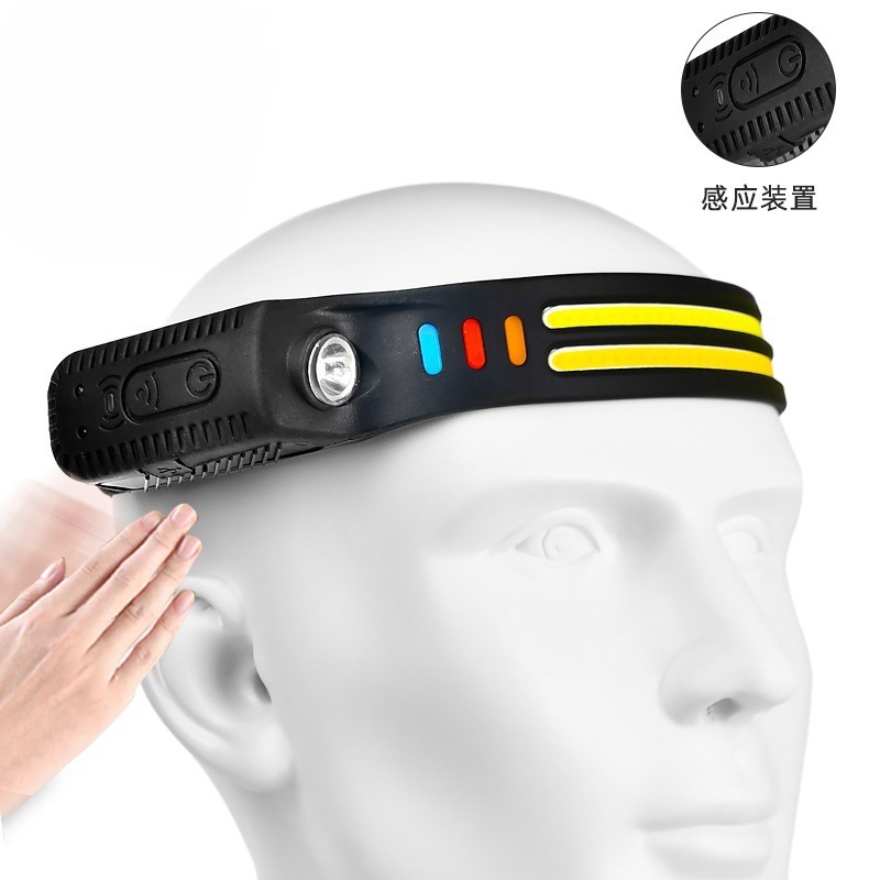 Cross-border Amazon wave sensor COB headlamp, outdoor cycling USB charging night running light, strong headlight, silicone details Picture