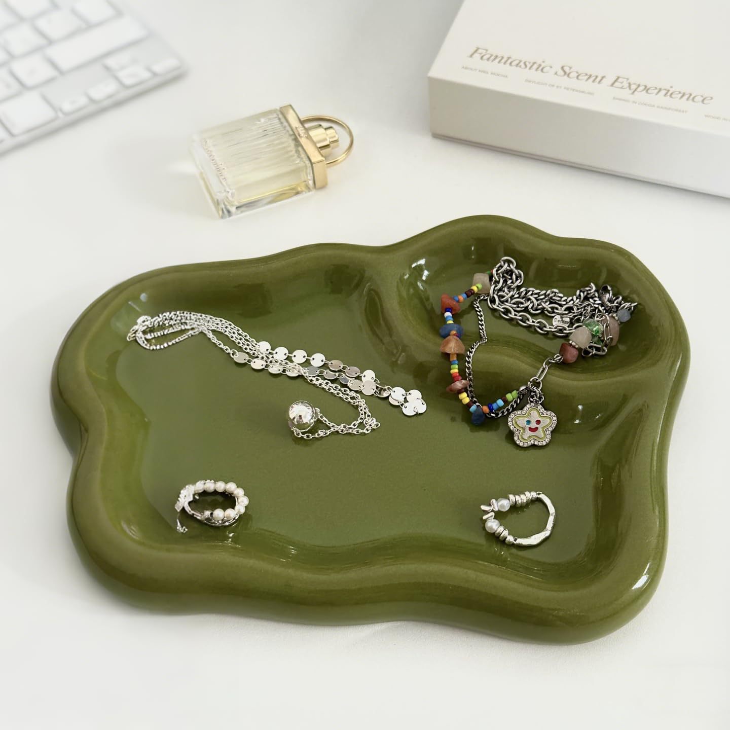ins风不规则陶瓷首饰收纳盘绿色创意饰品托盘珠宝展示盘桌面收纳细节图