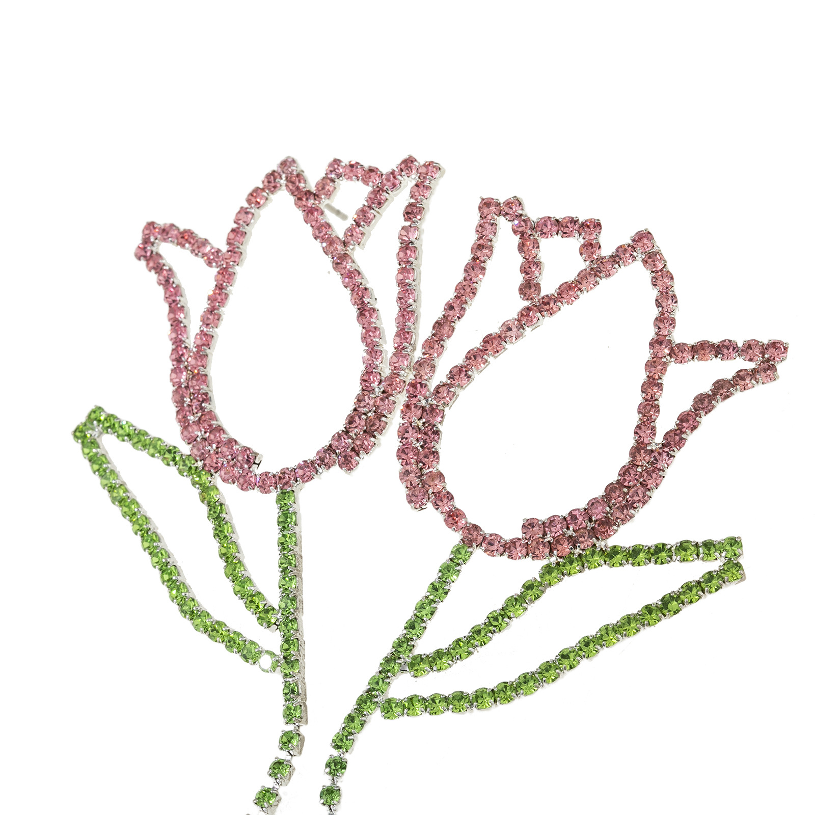 Factory supply design sense tulip flower rhinestone earrings for women, cross-border European and American rose full diamond long earrings Specification drawing