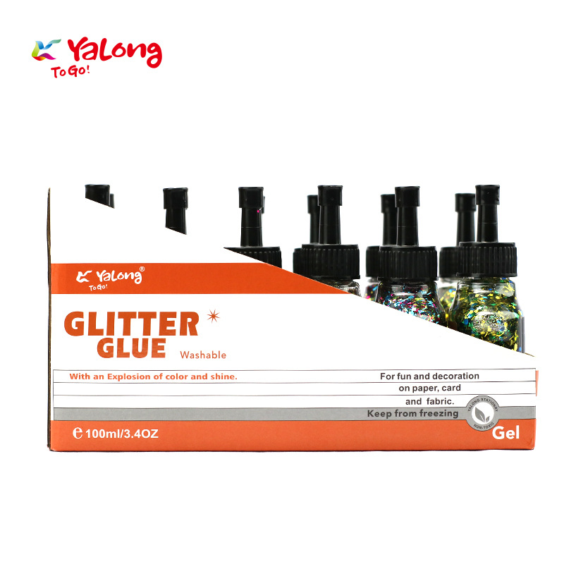 Yalong DIY Handmade 3D Colored Glue, Gold powder large particle glitter glue, 6-color mixed liquid glue Item Picture