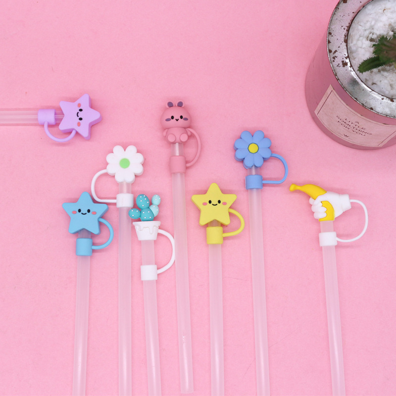 Wholesale of new silicone soft rubber large-diameter 10mm straw cap cartoon doll dust plug PVC straw protective cover Specification drawing