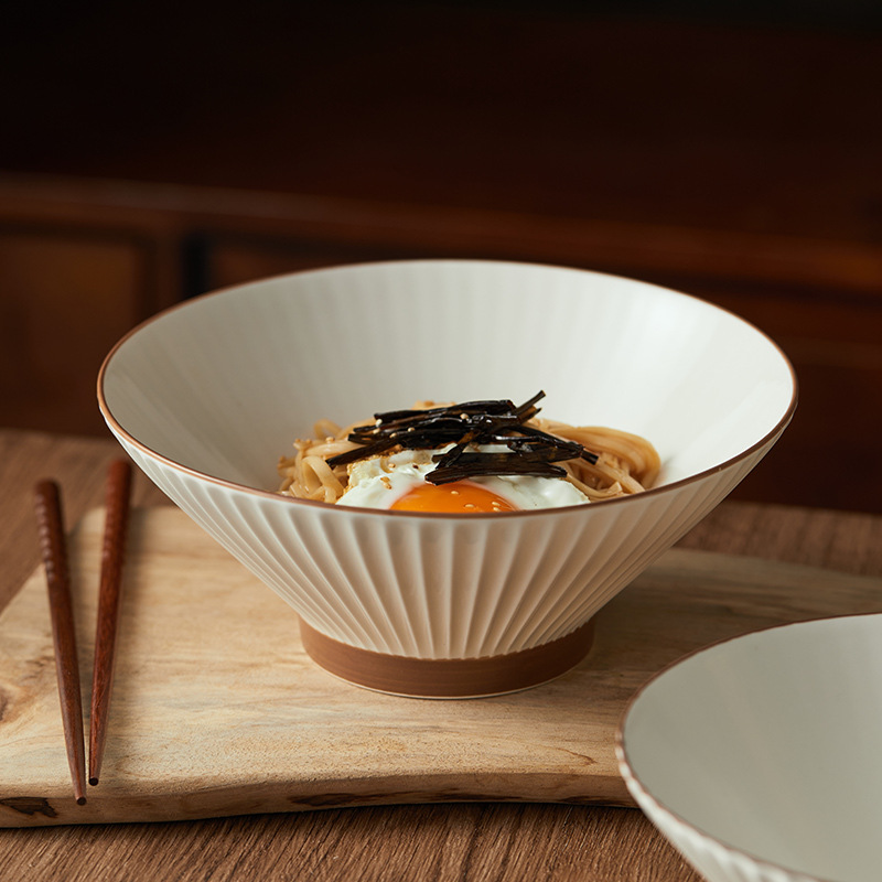 Chunxi Ceramic ramen bowl, Pearl White, household soup bowl, creative bamboo hat bowl, restaurant commercial, high appearance level noodles bowl Specification image