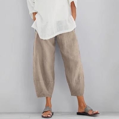 In 2026, the new best-selling solid color pluse-size women's simple, loose and casual nine-inch pants from Amazon Sun Express tong full figure
