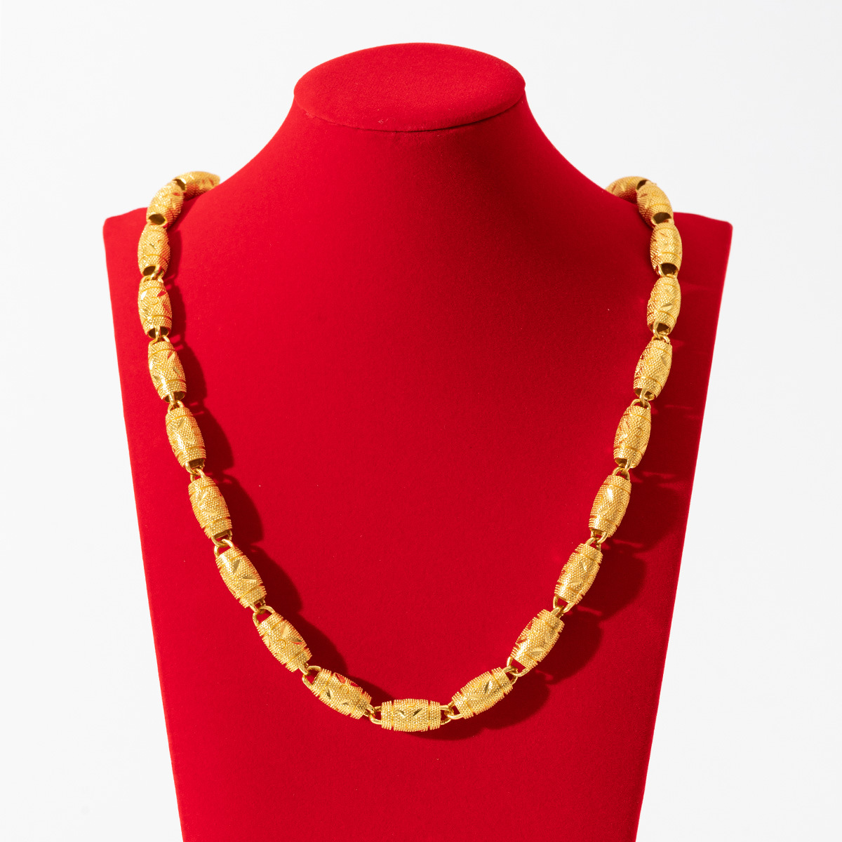 跨境男士铜镀金项链霸气高级感实心个性车花橄榄磨砂拉丝批发项链