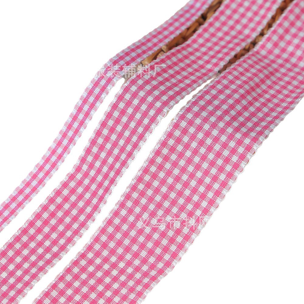 1cm耳朵边田园风格子丝带蝴蝶结手工DIY包装缎带鲜花礼盒彩带白底实物图