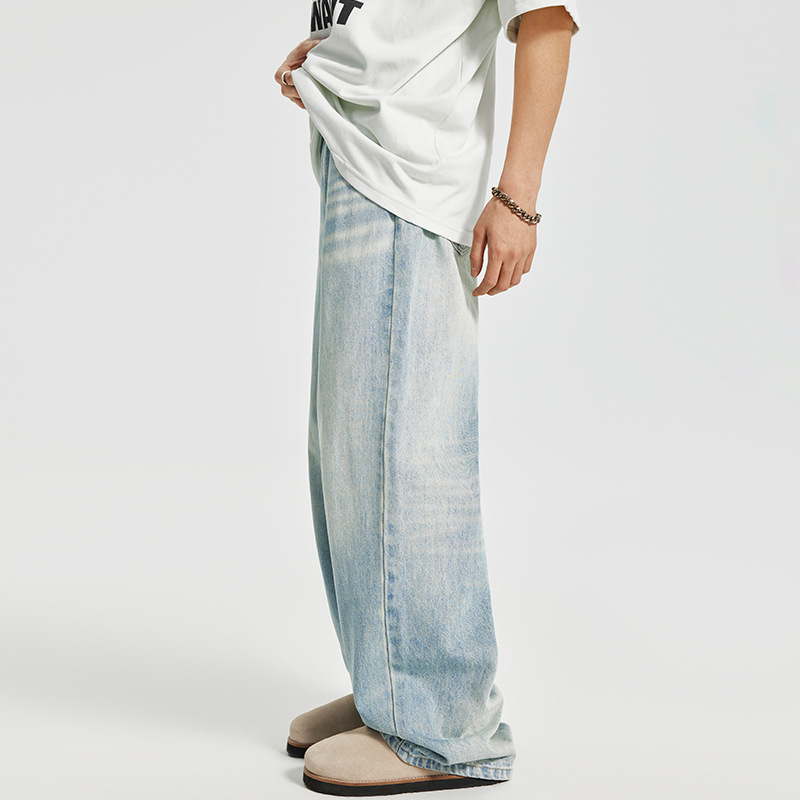 OTTB retro gradient jeans for men, American teenagers, contrasting color washed blue loose straight-leg denim men's trousers Application Scenario