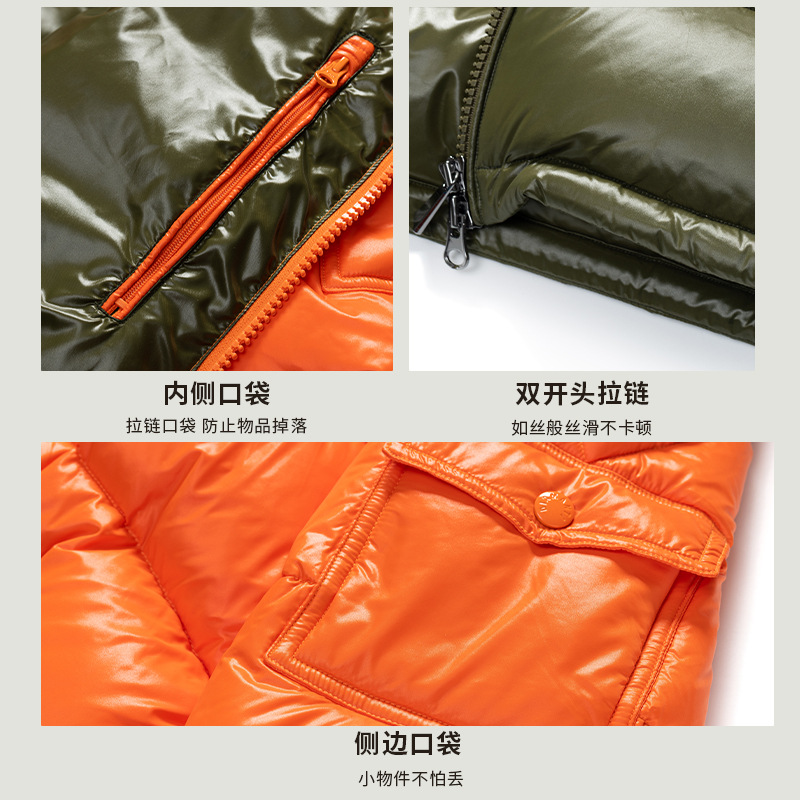 彼城95%白鹅绒高质量男款连帽可拆卸纯色鹅绒服羽绒服情侣外套细节图