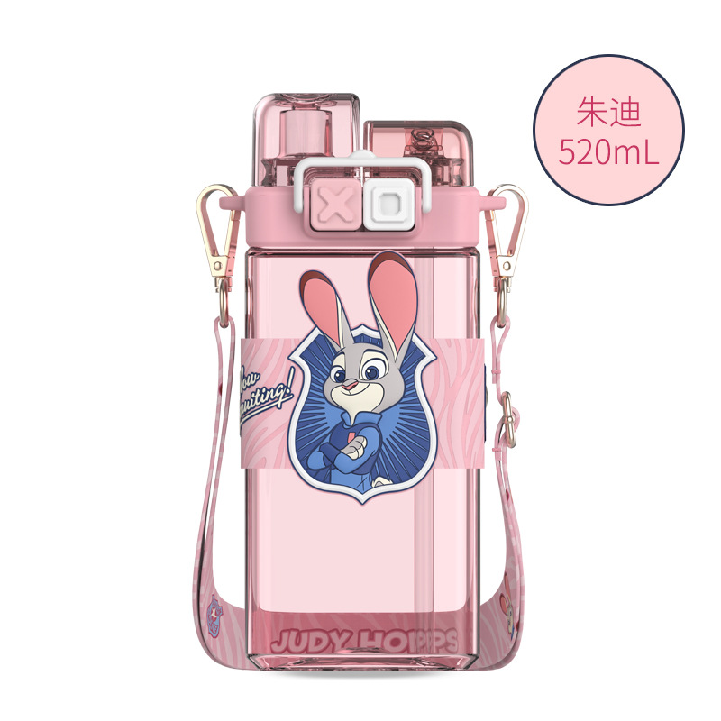 New Zootopia punk summer children's straws, double drinking cups, shoulder straps, water bottles, high appearance level cartoon cups Item Picture