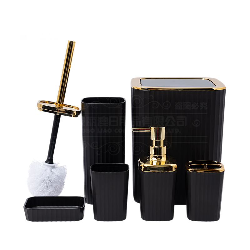LIAO Bathroom six-piece set: Bathroom, washbasin, storage, toilet, trash can, soap box, toothbrush cup, toilet brush, cross-border Item Picture