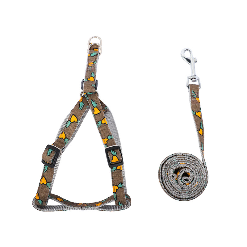 宠物用品狗绳 卡通爱心印花狗牵引绳胸背带 防挣脱可调节遛狗绳