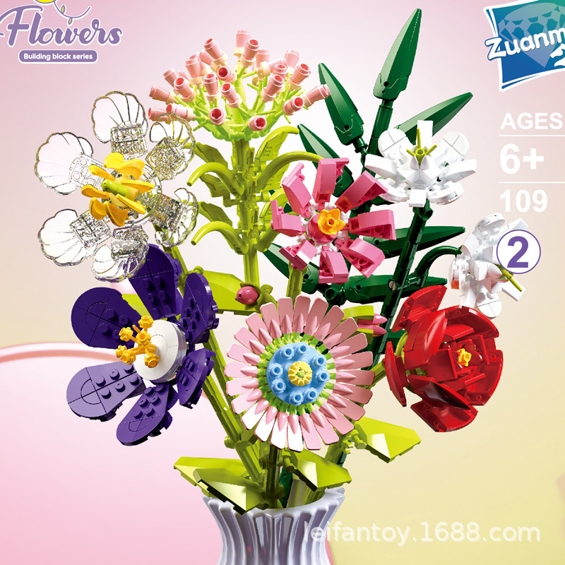 Flower building block blind box assembly, eternal flower bouquets, diy handcrafted gifts for girls, wholesale of flower particle plant ornaments details Picture
