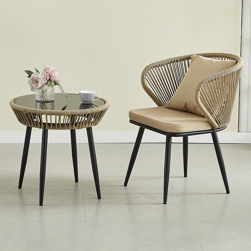 Courtyard leisure backrest rattan chairs, restaurant terrace balcony outdoor chairs, small garden coffee shop combination tables and chairs Application Scenario