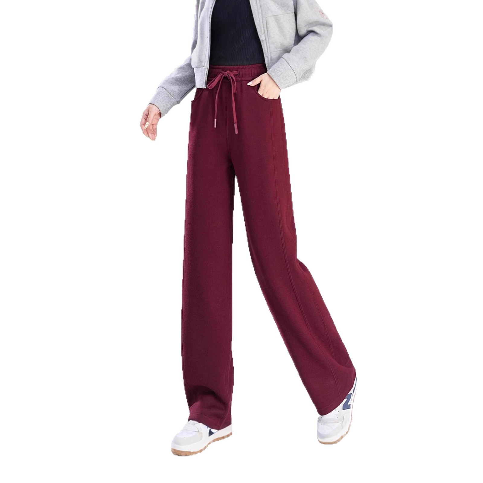Five pairs of white goose straight-leg loose and casual wide-leg pants for women in 2025 new winter pants with added fleece and thickened drape Item Picture