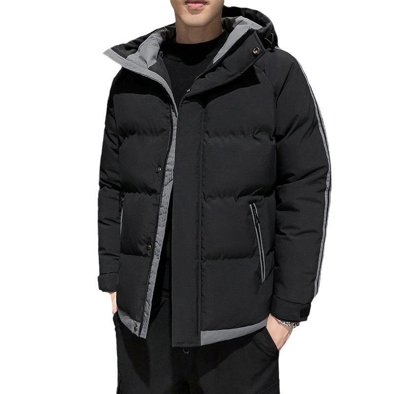 Customized cross-border cotton-padded jackets for men's winter, new hooded striped thickened cotton-padded jackets, trendy bread jackets, cotton-padded jackets for men Item Picture