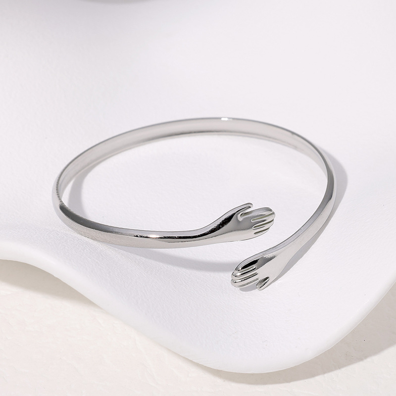 Cross-border European and American titanium steel bracelet, open embrace palm, unique and niche bracelet, simple and non-fading stainless steel bracelet Specification image