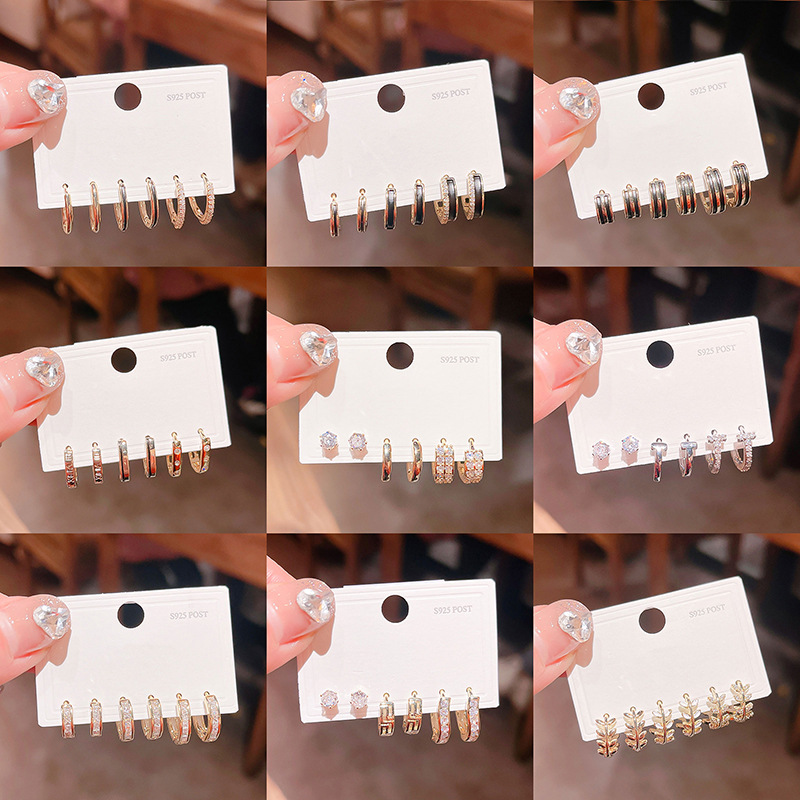 2024新品光面几何圆形锆石圈圈耳扣 ins风简约百搭时尚耳钉环饰品