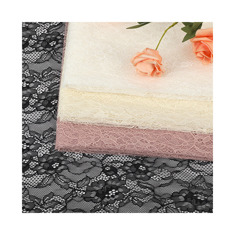 Pink brocade lace fabric with delicate small flowers and warp knitted lace fabric for dress and dress in stock Application Scenario