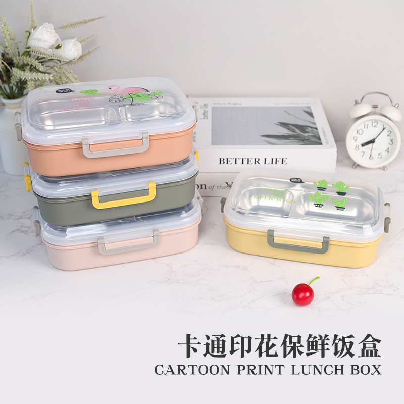 This simple student lunch box is portable for going out. It has compartments and is cute for office workers. The opening of the lunch box is simple and fashionable details Picture