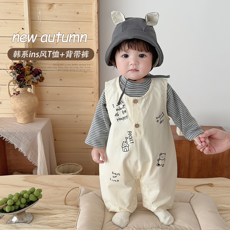 [camiseta + traje de pantalón] versión coreana de la primavera y el otoño de la ropa del bebé y los niños de los chicos y las niñas salir de la ropa de niño alegre details Picture