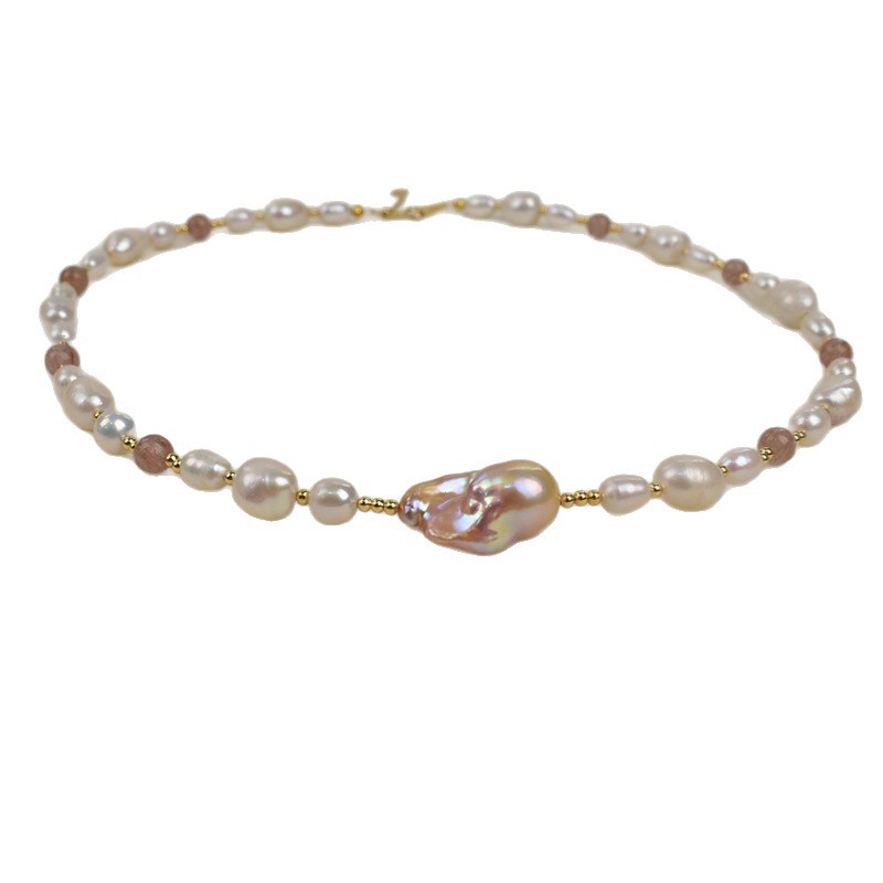 French caramel grass mold crystal natural stone Baroque natural freshwater pearl necklace, a new high-end sweater chain for women Item Picture