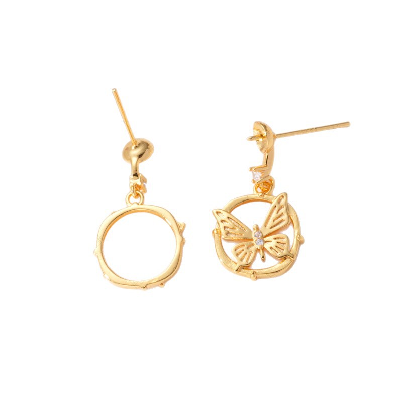 S925 Silver Needle Pearl Stud Earrings, micro-inlaid natural white shell butterfly semi-finished earrings, hollow base diy accessories Item Picture