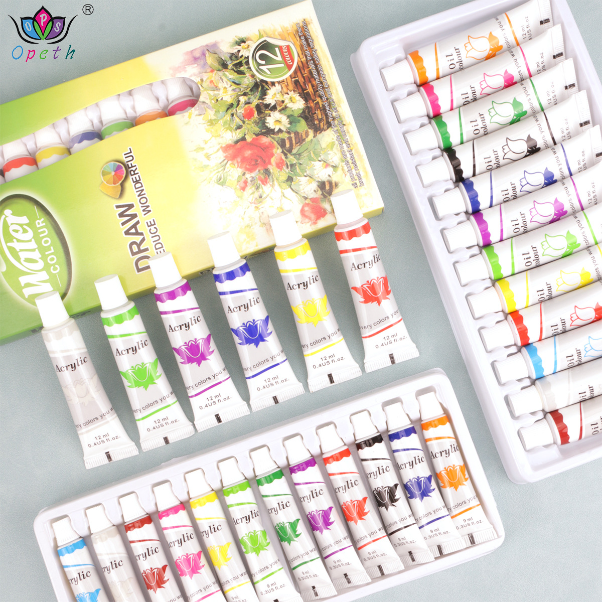 Cross-border 12-color Acrylic paint 12ml Watercolor Acrylic oil paint, Art Special painting and wall painting paint set Specification image