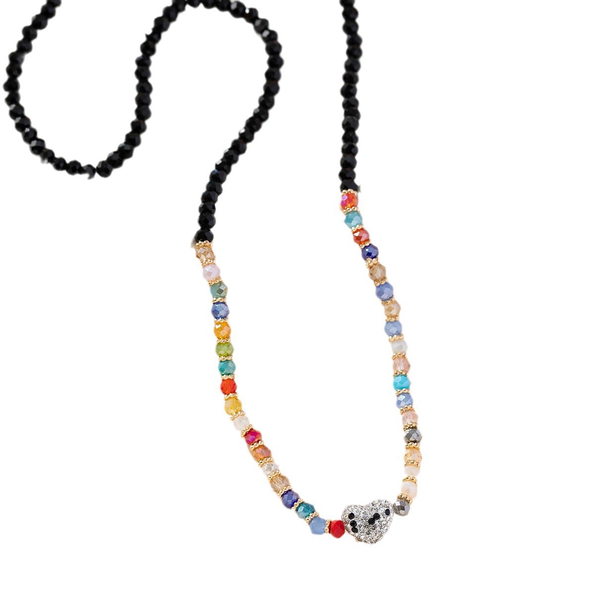 Heart-shaped soft clay diamond ball crystal necklace bracelet, dual-purpose women's niche design, light luxury beaded multi-purpose chain, versatile wholesale Item Picture