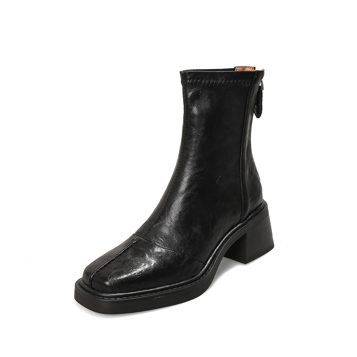 中筒靴/靴子/短靴高跟/马丁靴女/高筒靴女秋冬白底实物图