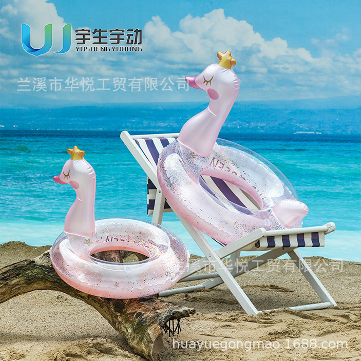 Wholesale of three-dimensional swan swimming rings, inflatable children's trouser pockets, transparent dinosaur thickened sequined unicorn sitting boats Application Scenario