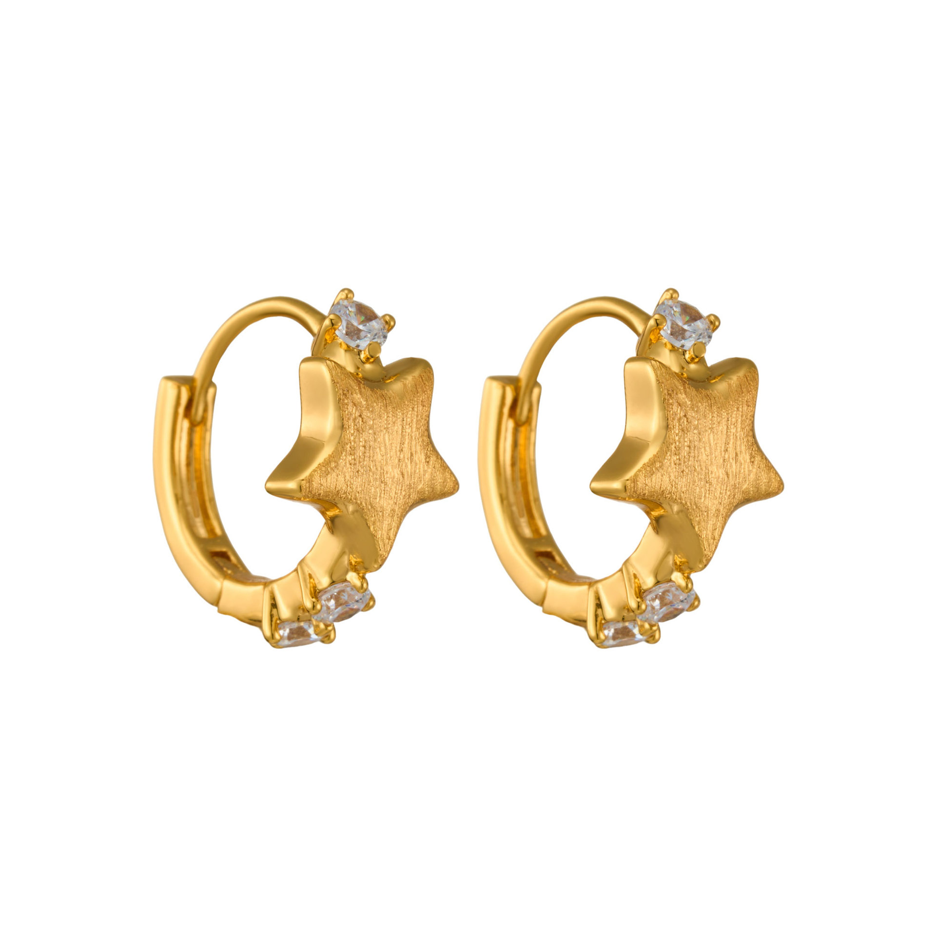 The original factory's brushed five-pointed star earring is made of copper alloy, real gold electroplated with zirconium, and is a light luxury and high-end earring accessory Item Picture