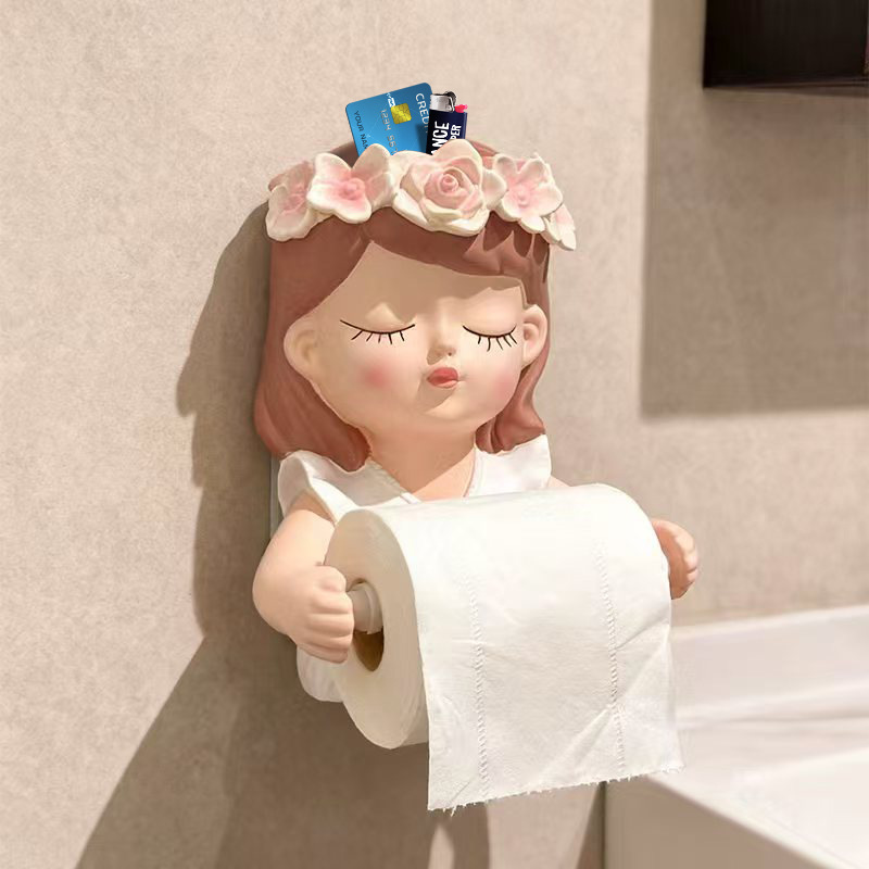 北欧花环女孩纸巾架家用卫生间厨房卷纸置物架厕所抽纸免打孔收纳