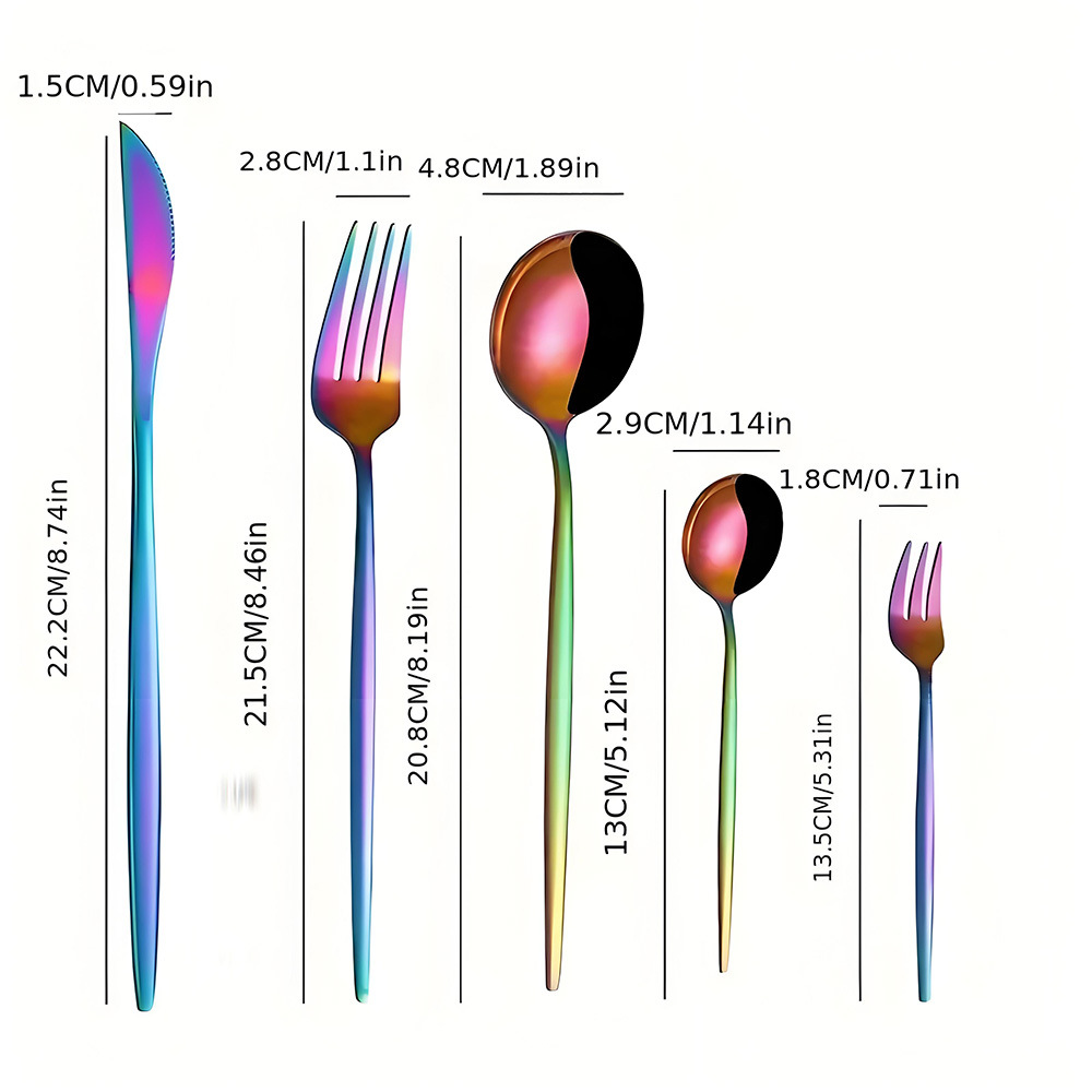 Cross-border supply stainless steel knife and fork 24/30 piece set, Portuguese tableware set, golden creative Western steak knife details Picture