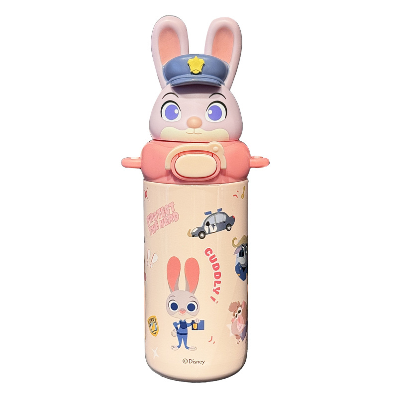 New Disney children's insulated cup, Judnick Stitch high appearance level water cup, student double-drinking straw cup Item Picture