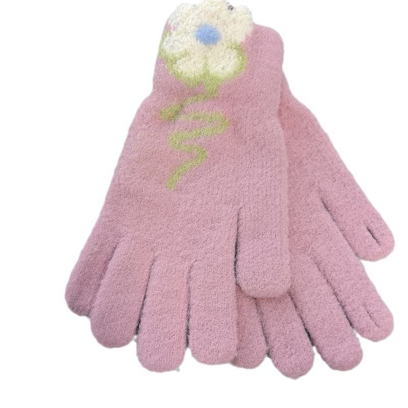 Korean version dopamine balloon knitted touch screen gloves for women's autumn and winter warmth, thickened and fleece outdoor cycling gloves Item Picture
