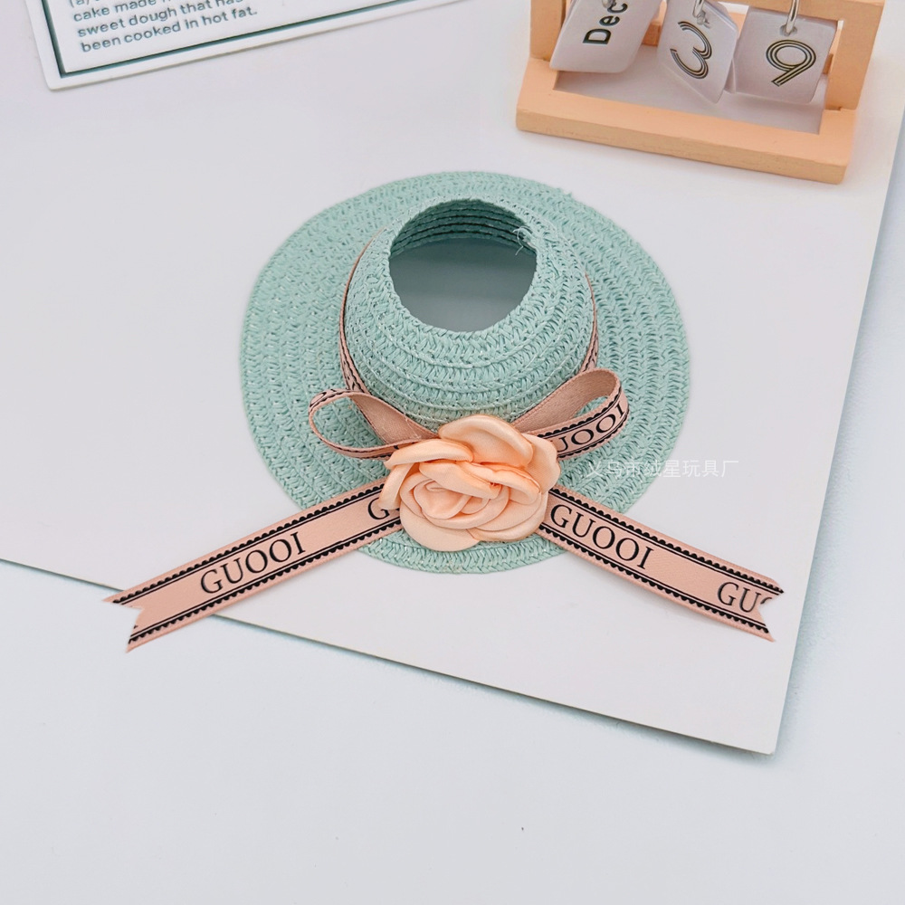 17cm fabric opening straw hat, cute doll accessories, hand-woven camellia hat, fashionable French top hat Application Scenario