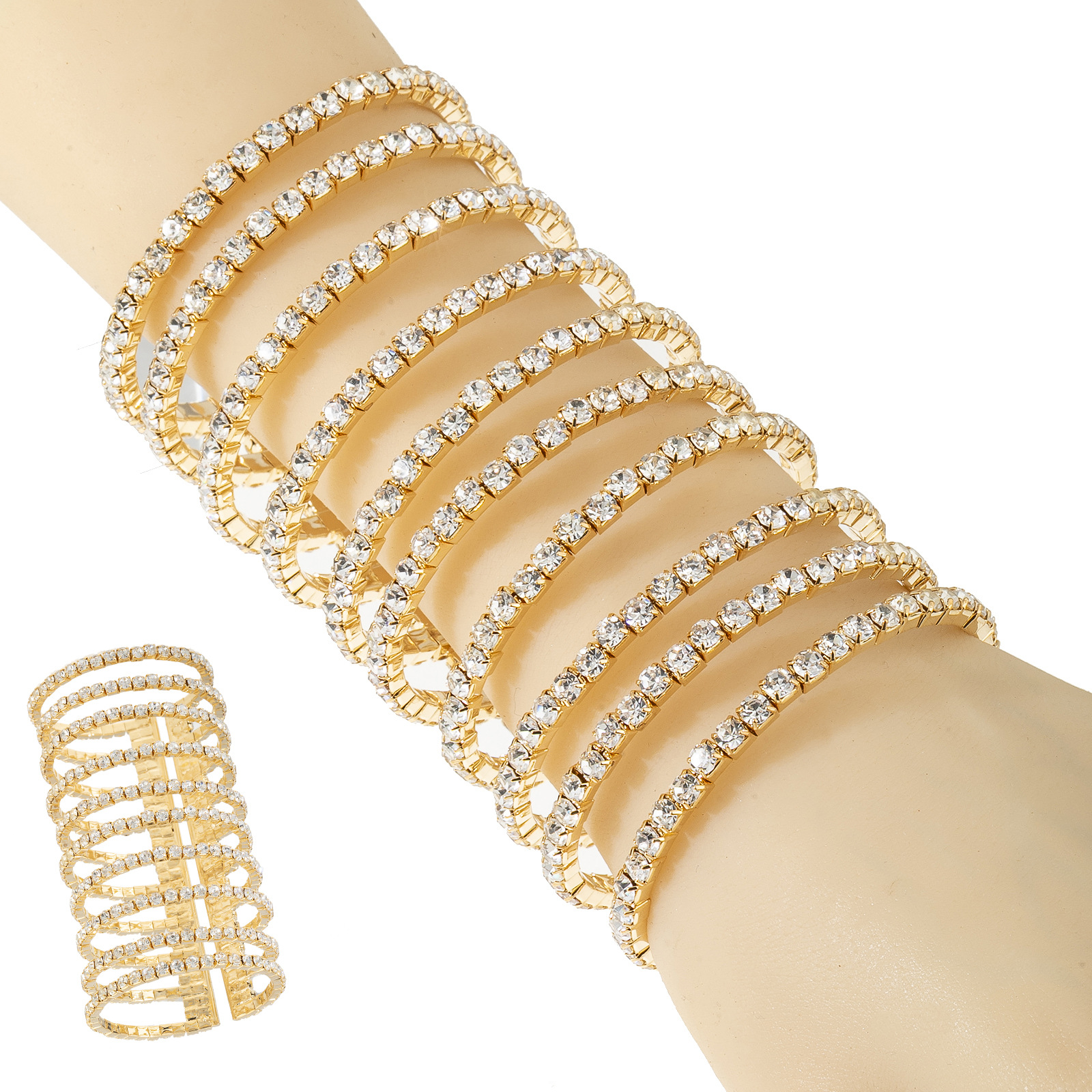 Amazon Cross-border's new rhinestone arm ring, elastic open bracelet, stage performance exaggerated bracelet, multi-layer claw chain bracelet accessory full figure