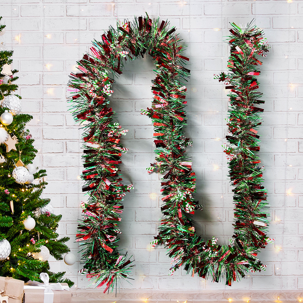 Christmas tree decoration strips 2 meters and 10 meters, Christmas atmosphere red and green color strips scene arrangement, Christmas snowman wool strips Specification image