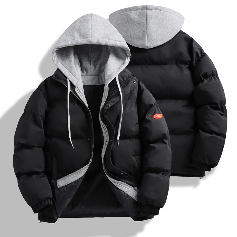 棒球服男秋冬季复古美式假两件潮牌宽松加厚外套男女情侣棉衣服