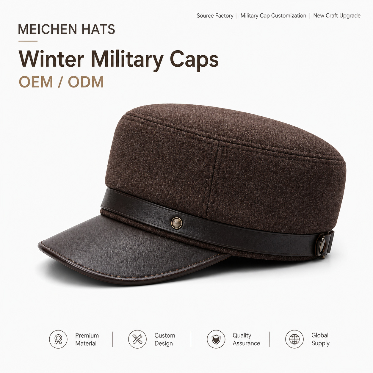 Woolen beret for men and women in autumn and winter, British retro leather headwear and large-sized warm hats for cross-border trade