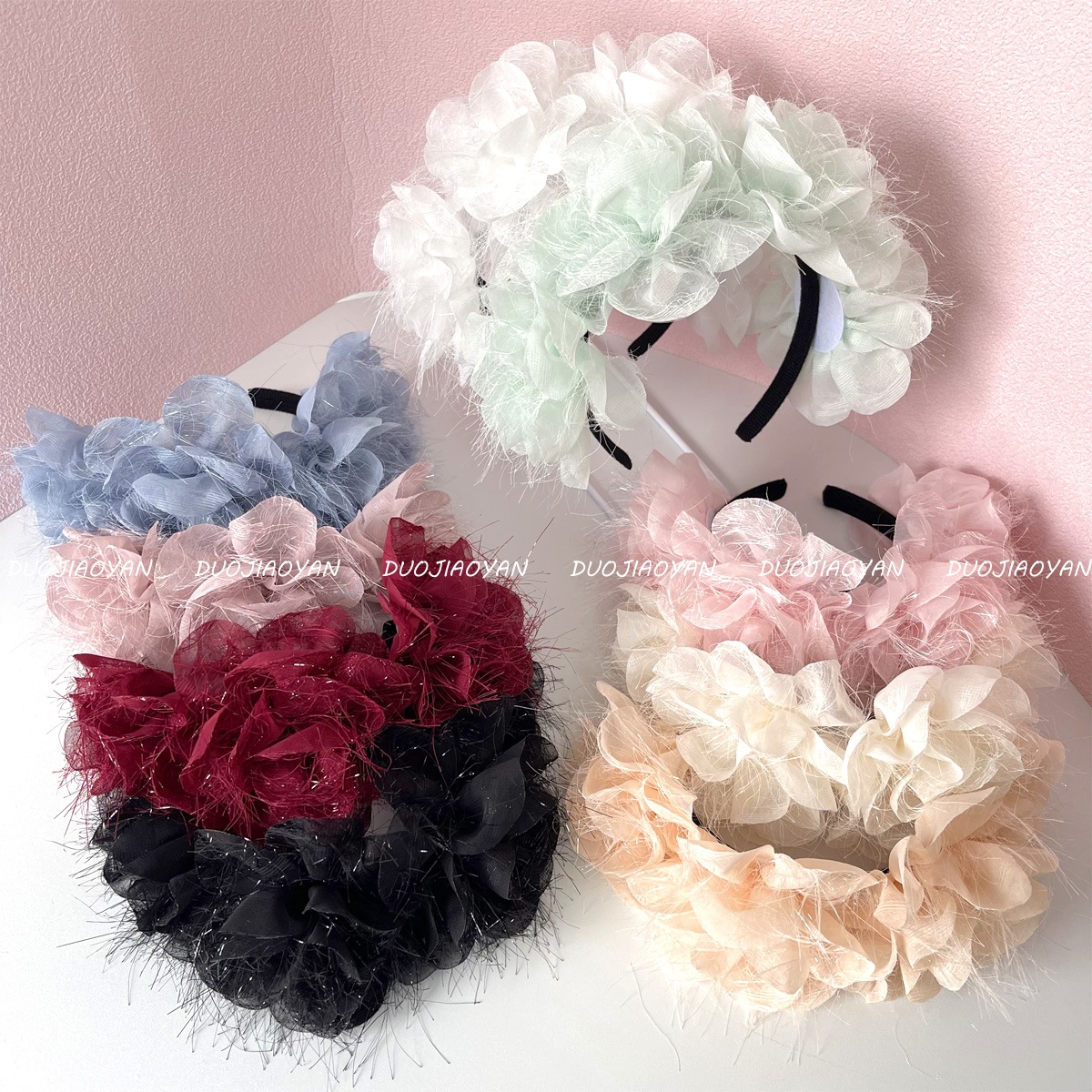 New European and American mesh rose headband, colorful Christmas carnival party headwear, fashionable large flower bride's hair accessory Item Picture