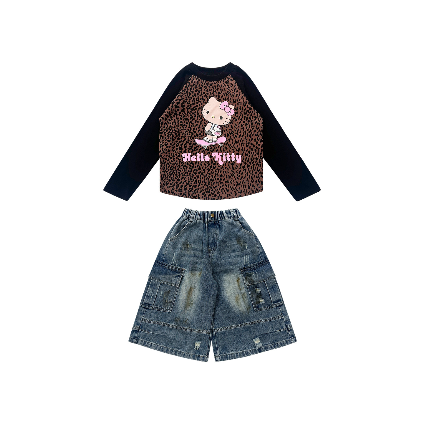Weimu Children's Clothing - New Autumn Collection for Girls in 2025 - Stylish long-sleeved T-shirt and jeans set for baby girls Item Picture