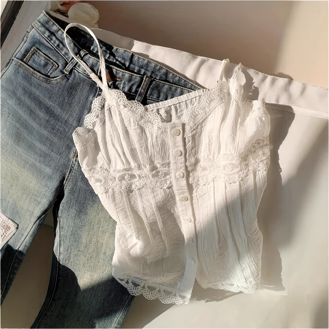 Summer breathable lace halter top full figure