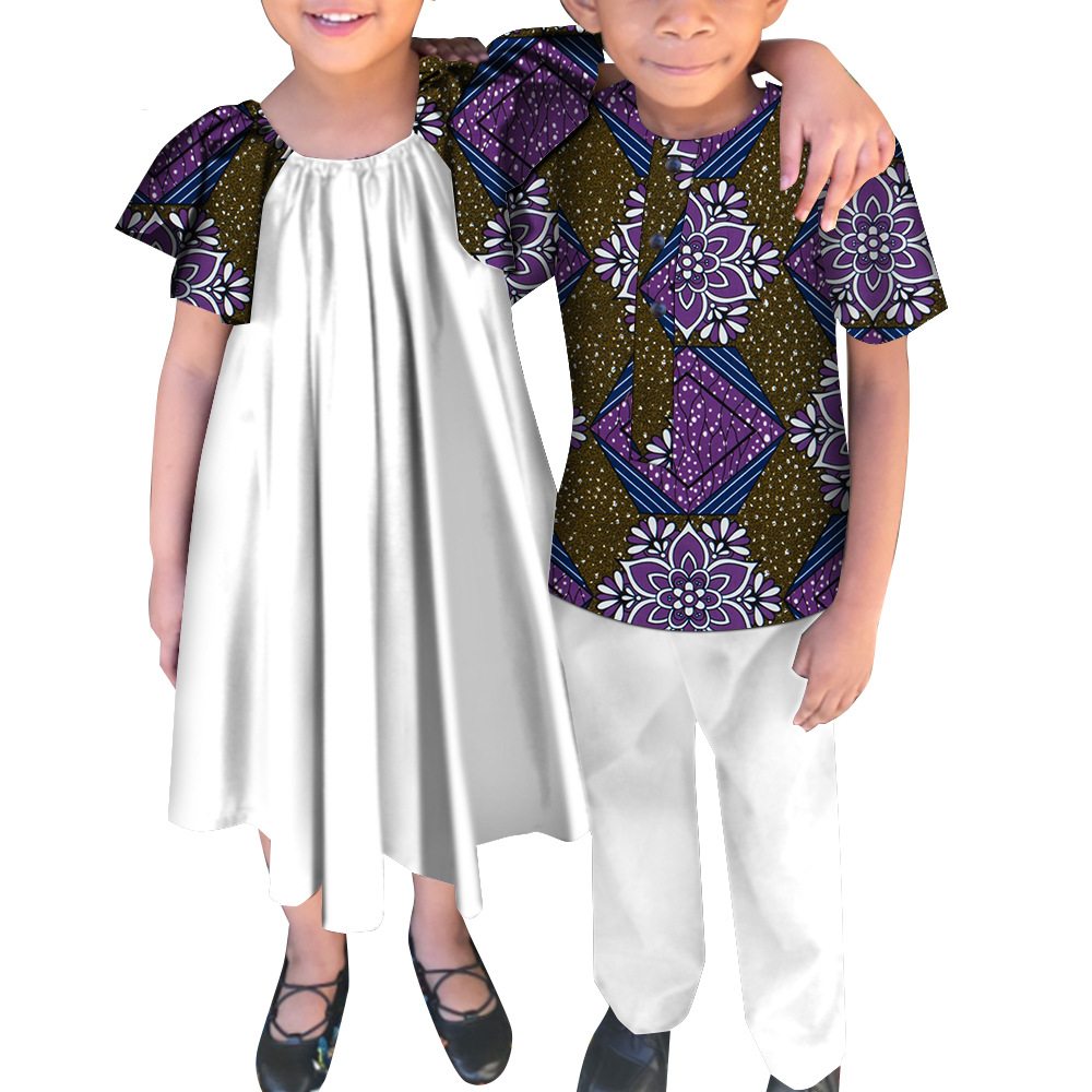 儿童服装 蓝紫图案童装 男孩女孩连衣裙套装春夏款细节图