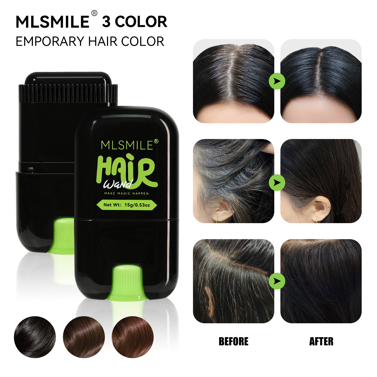 Mlsmile Cross-Border Hair Care Stick: One-Time Hair Dyeing, Covering White Hair Without Fading Or Showing Color, And Not Damaging Hair. Black Hair Stick