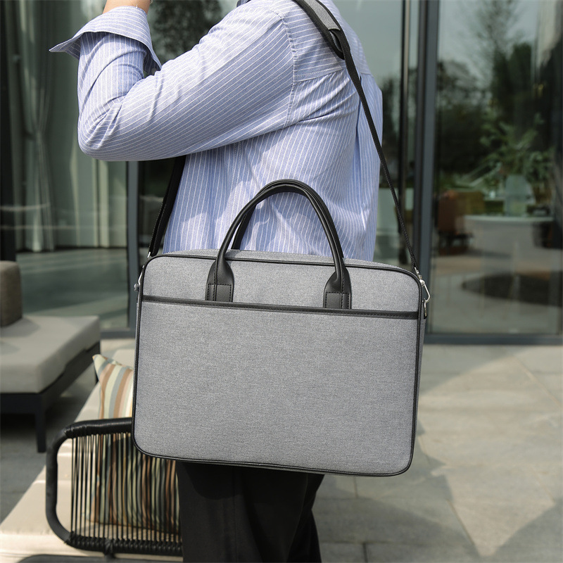 简约商务手提笔记本电脑包时尚横款男包潮搭公文包大容量单肩包