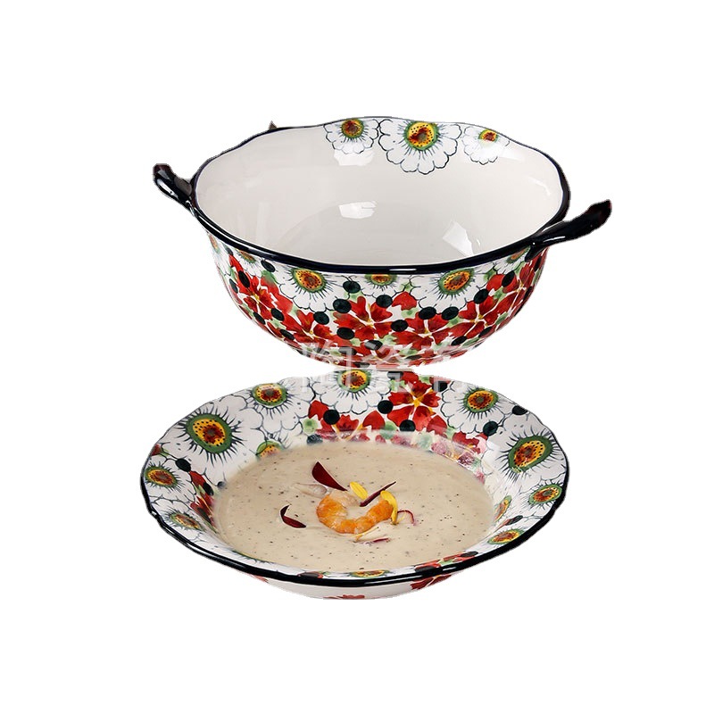 Red berry hand-painted underglaze colored ceramic bowls, plates and tableware, high appearance level bowl and plate set for home use Specification image